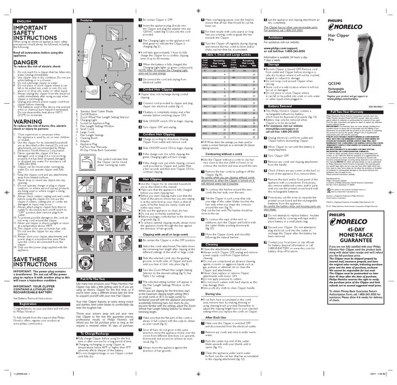 Philips NORELCO QC5340 Important s User manual