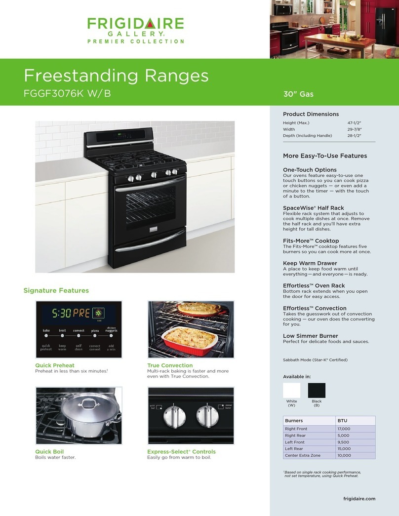 Frigidaire FGGF3076KB - 30' Gas Lery Premier Group Product specifications