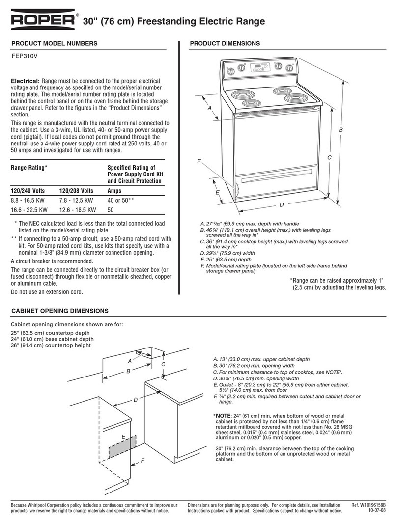Roper FEP310V Product dimensions