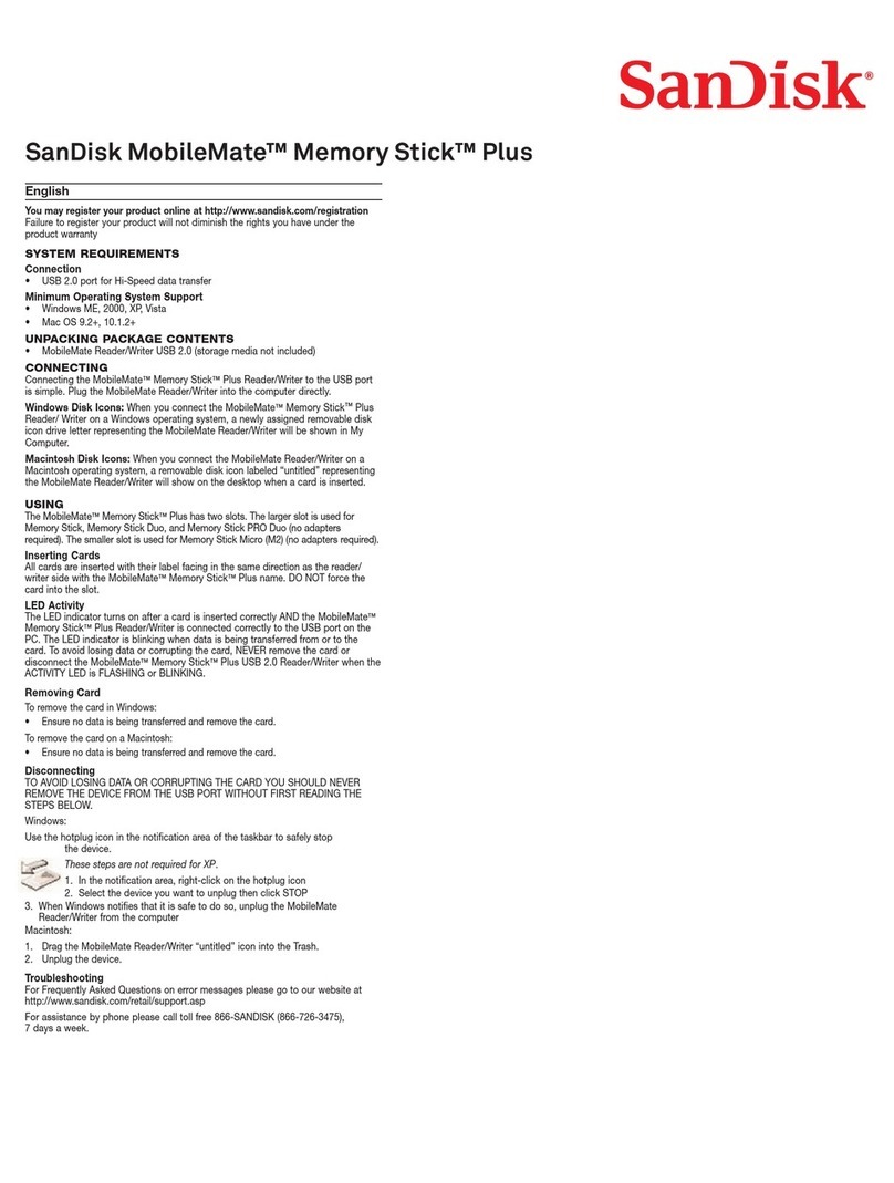 SanDisk MobileMate Memory Stick Plus User manual