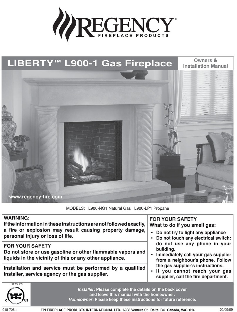 Regency Liberty L900 Gas Fireplace L900-NG1 Quick start guide