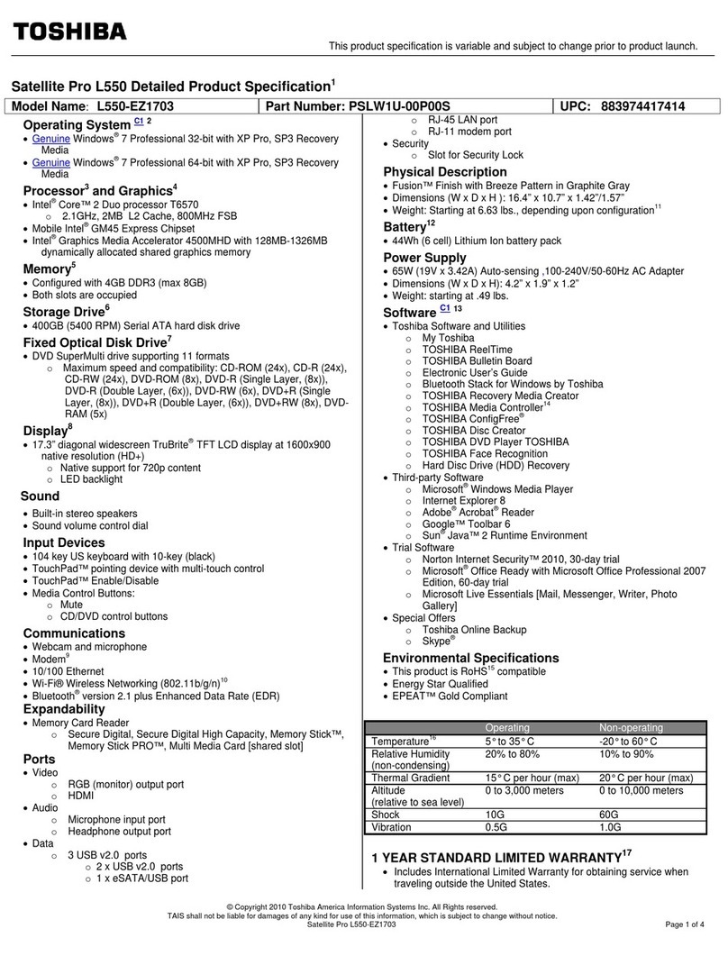 Toshiba Satellite Pro L550-EZ1703 manual