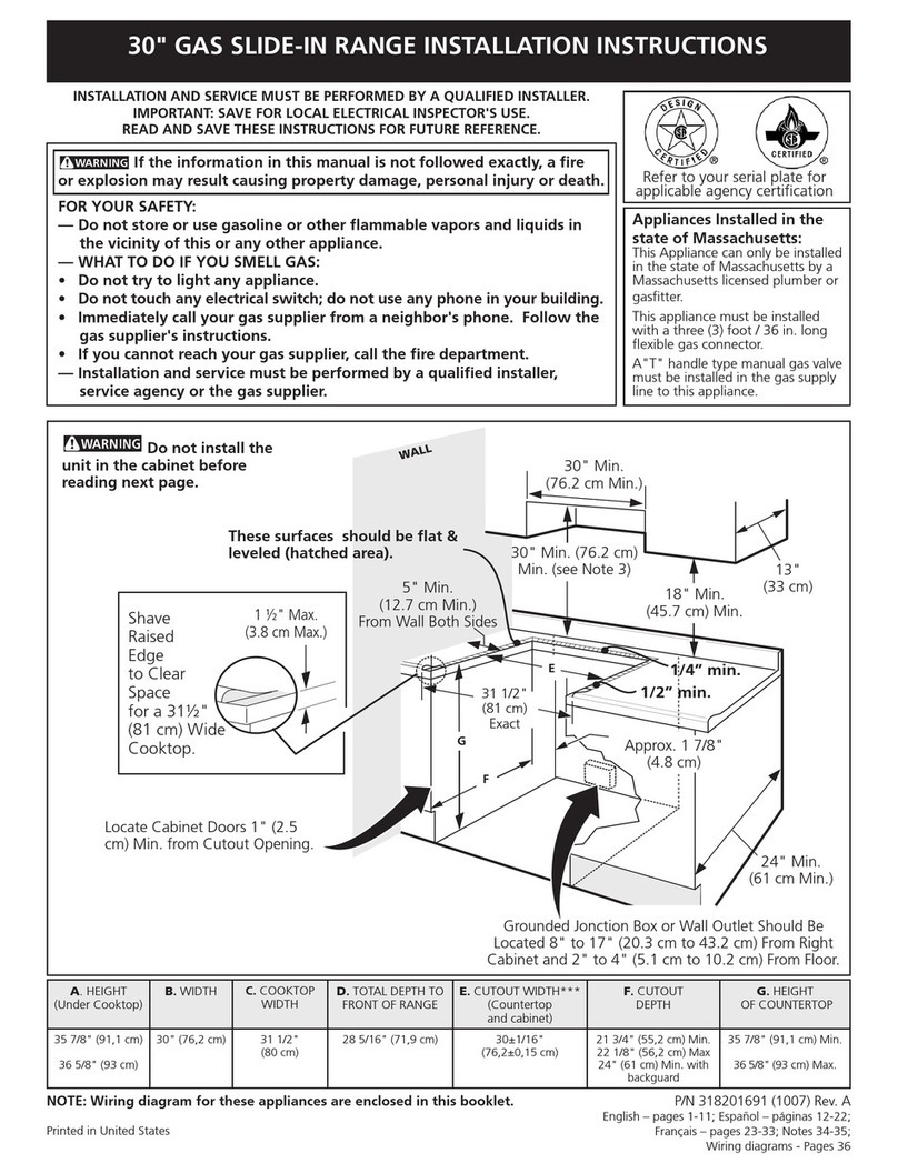 Frigidaire FGGS3065KW - 30" Slide-In Gas Range User manual