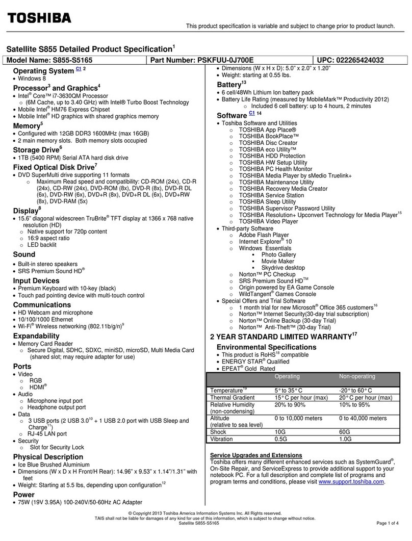 Toshiba S855-S5165 Specifications