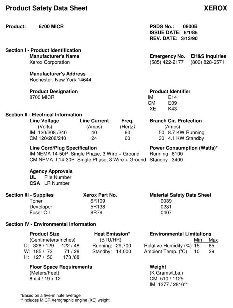 Xerox 8700 MICR Product safety data sheet