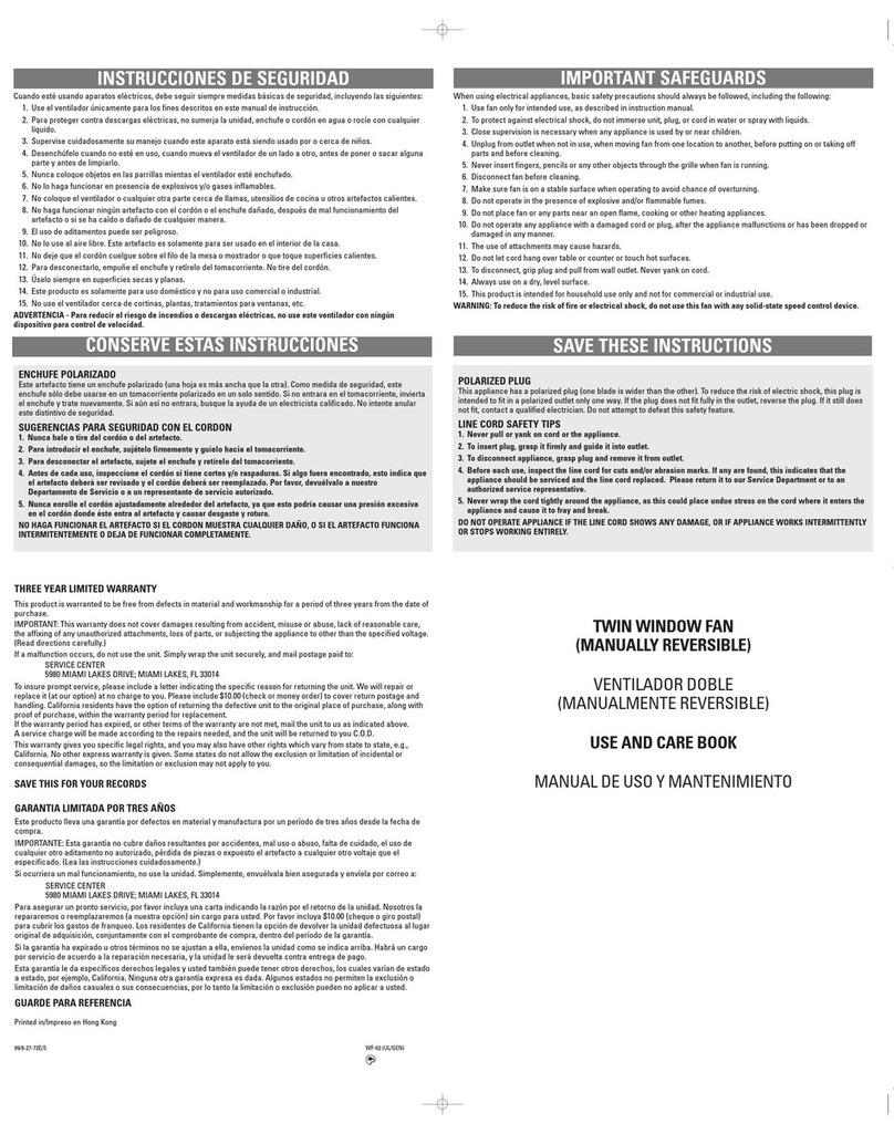 Windmere WF-62 Installation instructions