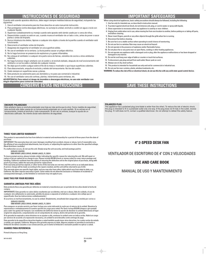 Windmere DF-4 Installation instructions