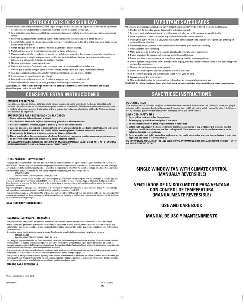 Windmere WF-61T Installation instructions