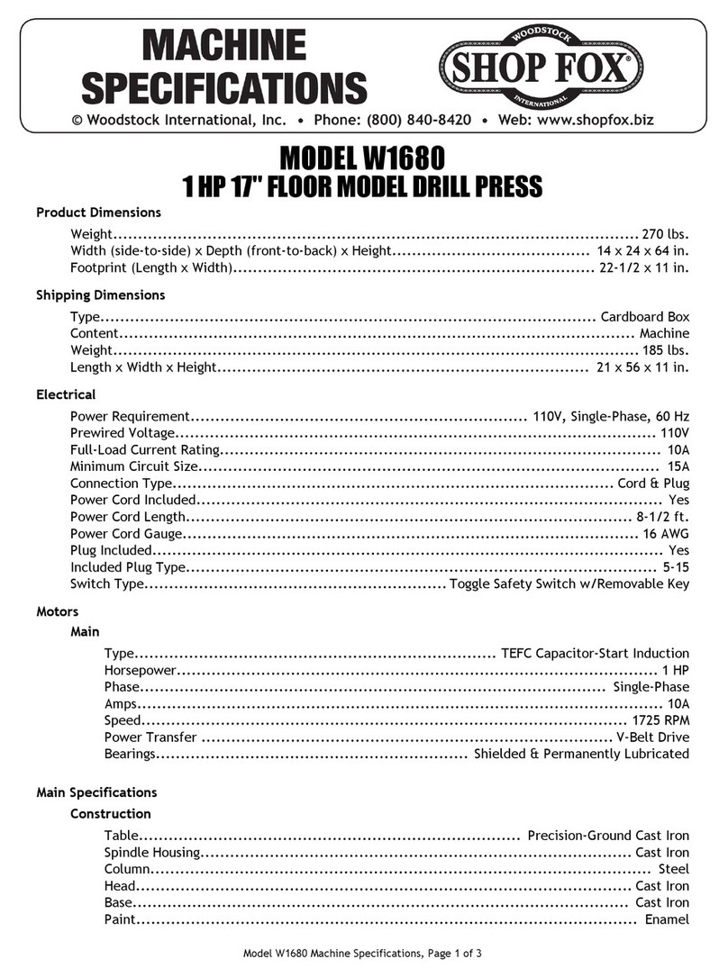 Shop fox SHOP FOX W1680 Specifications