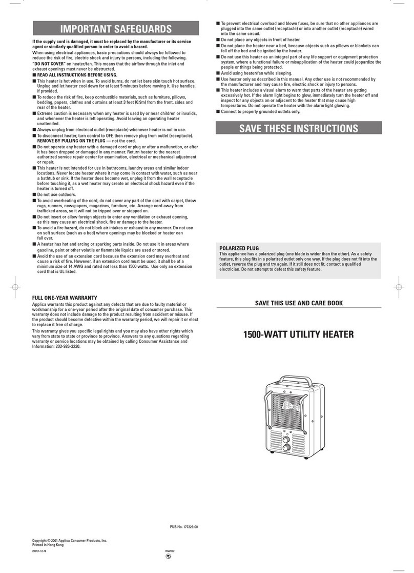 Applica WWH02 Installation instructions