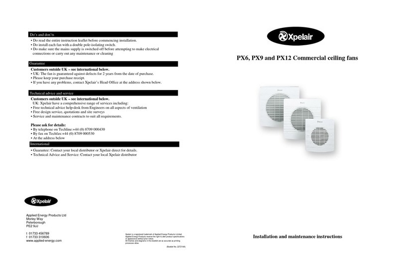 Xpelair PX12 Installation and maintenance instructions