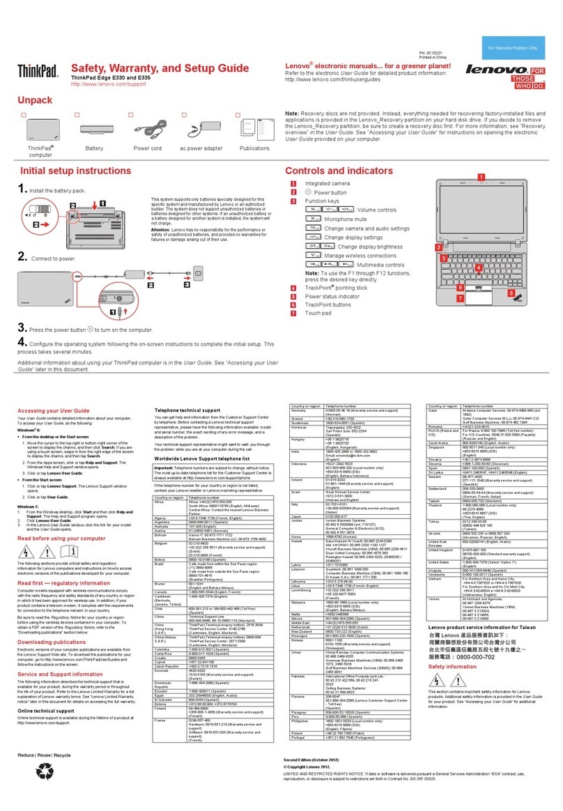 Lenovo ThinkPad 330 Setup guide
