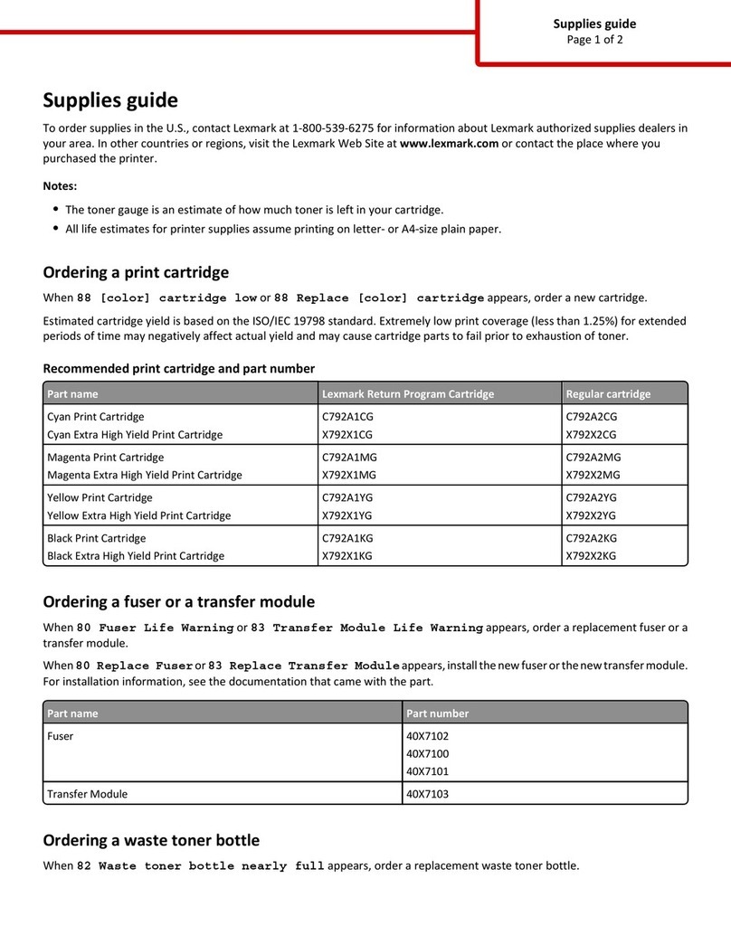 Lexmark X792 Supplies guide
