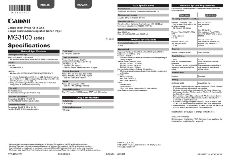 Canon PIXMA MG3120 Specifications