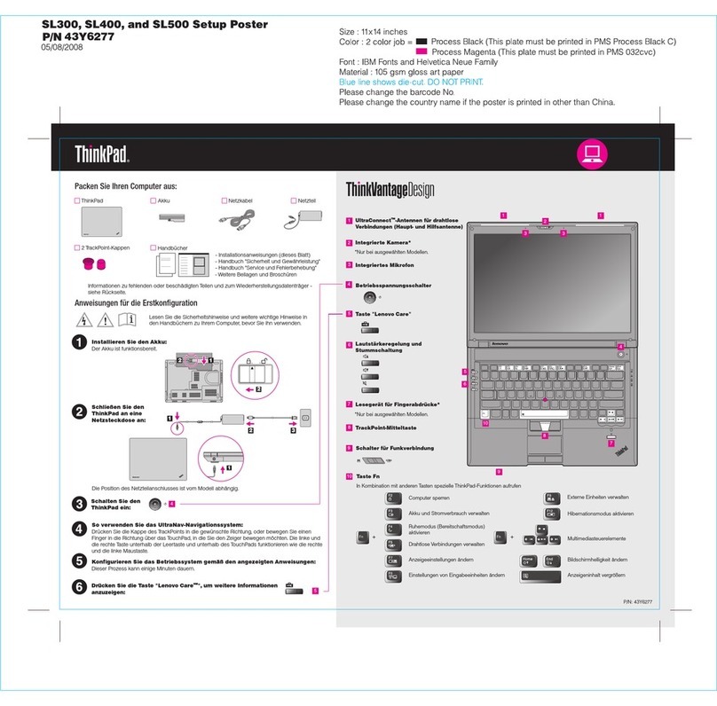 Lenovo ThinkPad SL500 Setup guide