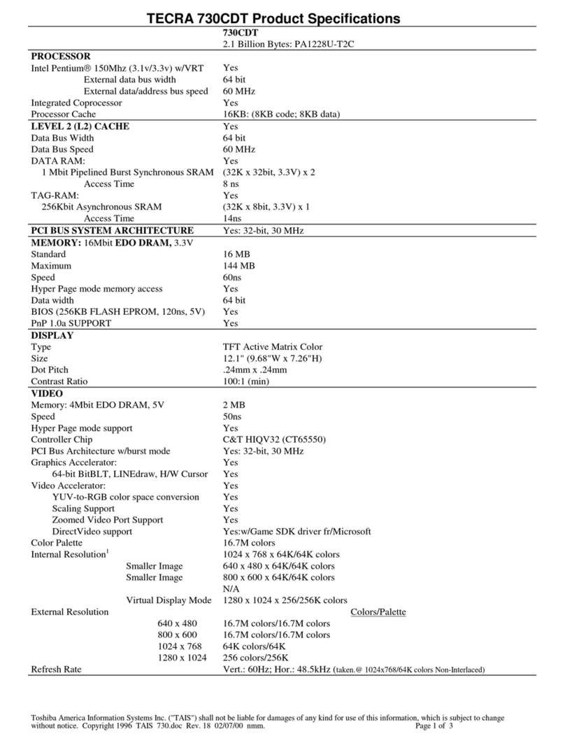 Toshiba Tecra 730CDT Specification sheet