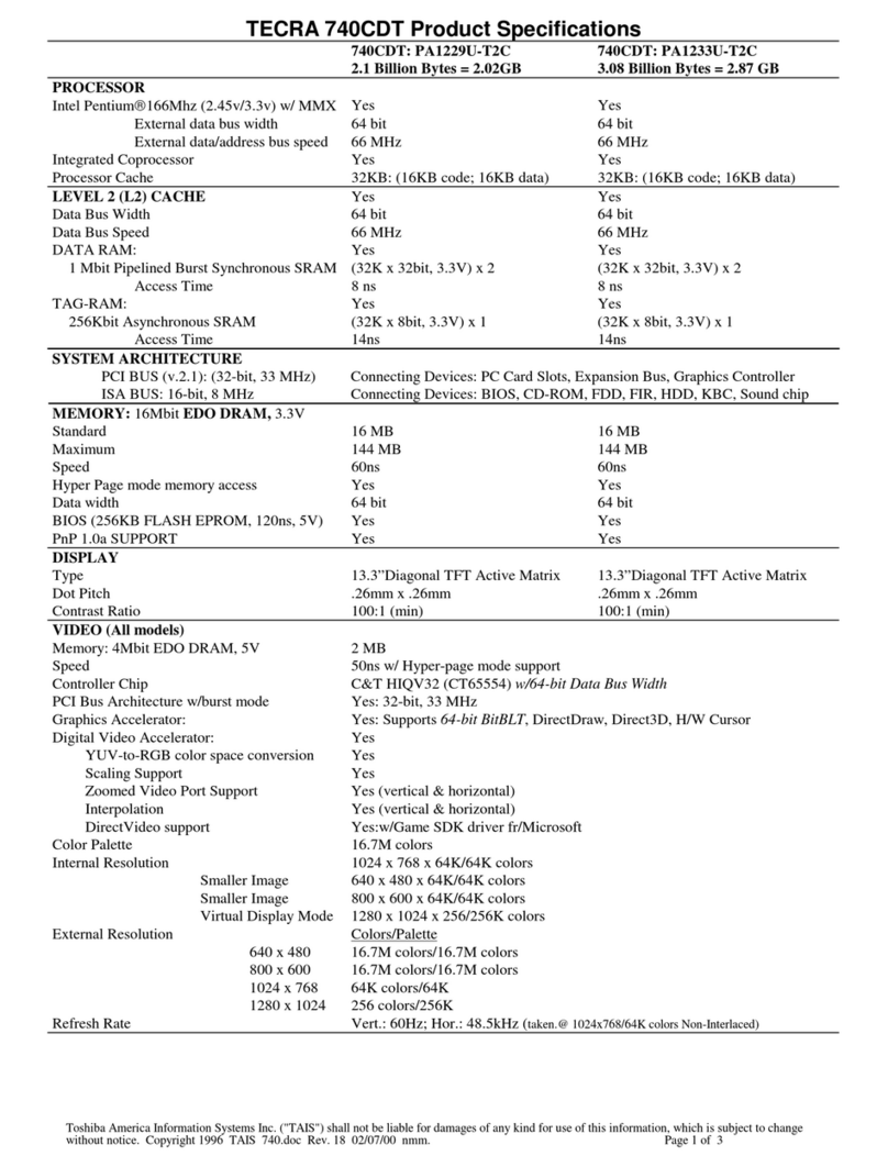 Toshiba Tecra 740CDT Specification sheet