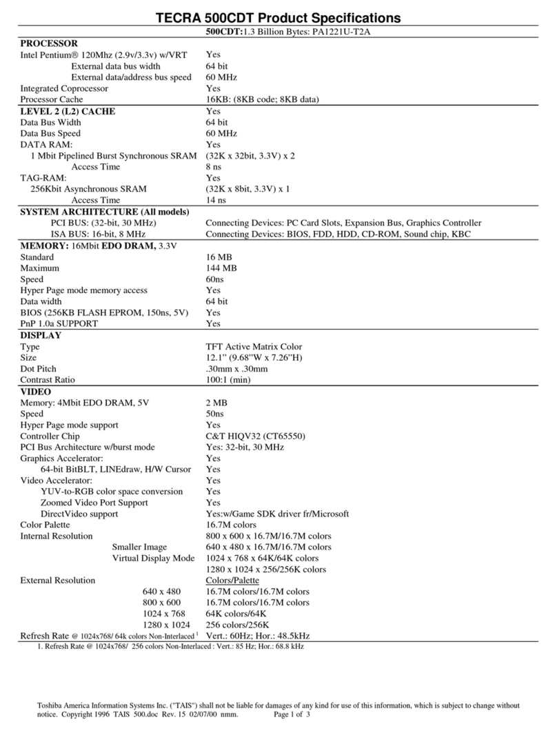Toshiba Tecra 500CDT Specification sheet