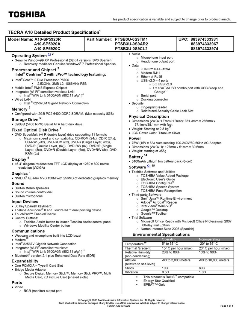 Toshiba Tecra A10 Series manual