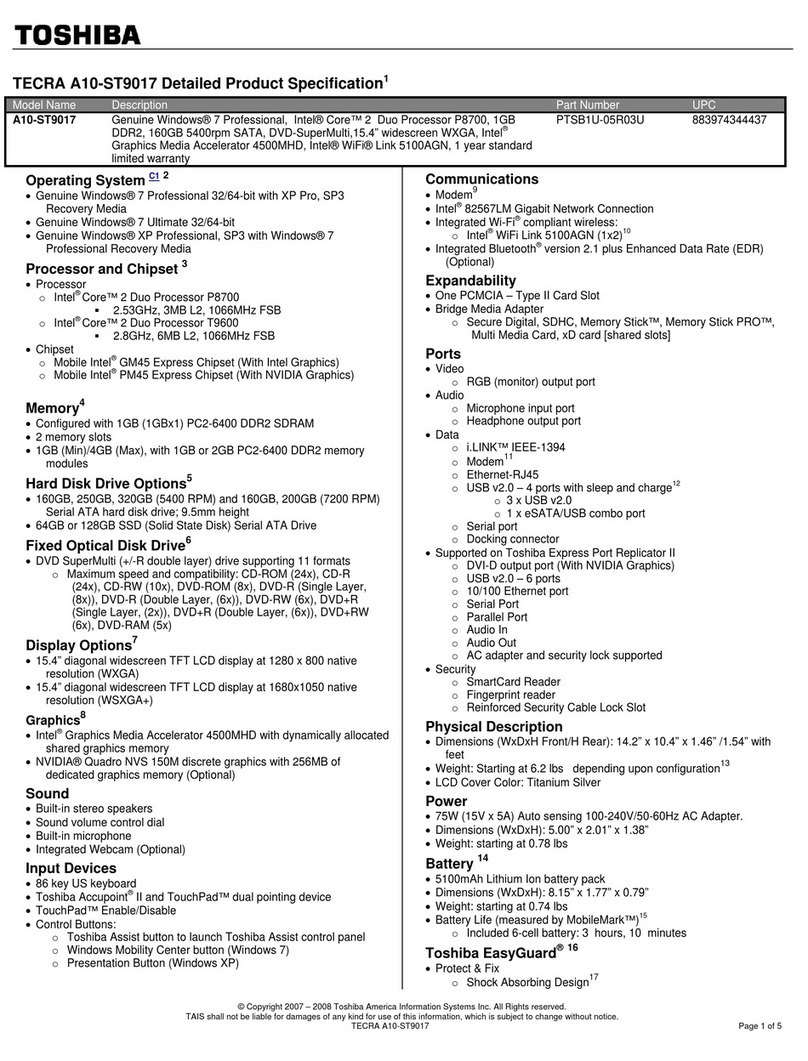 Toshiba Tecra A10-ST9017 manual