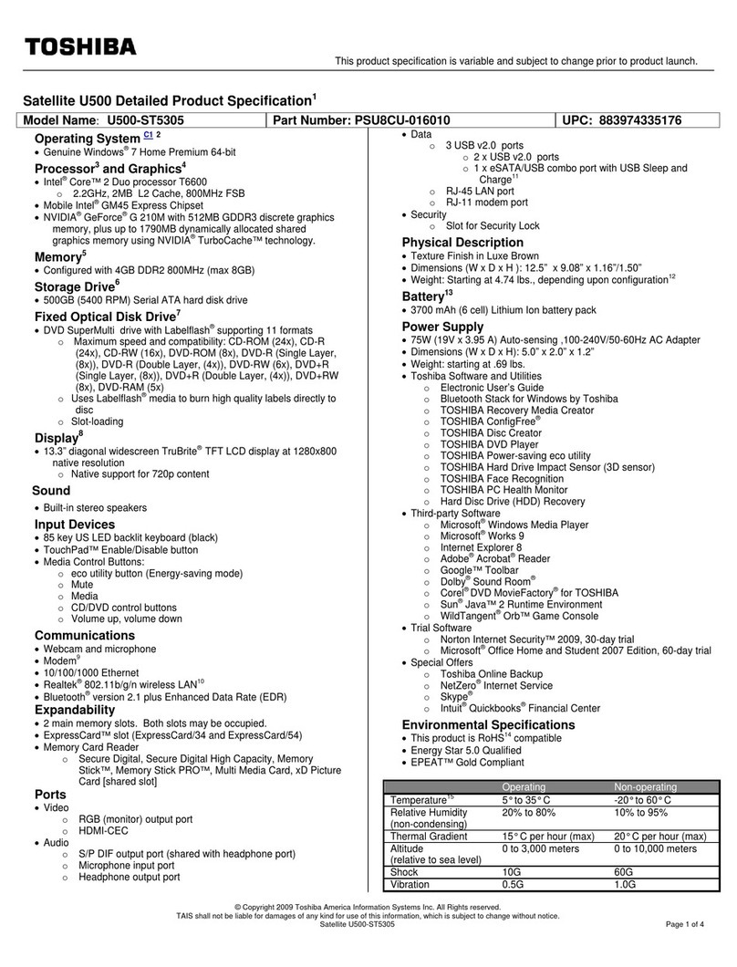 Toshiba Satellite U500-ST5305 User manual