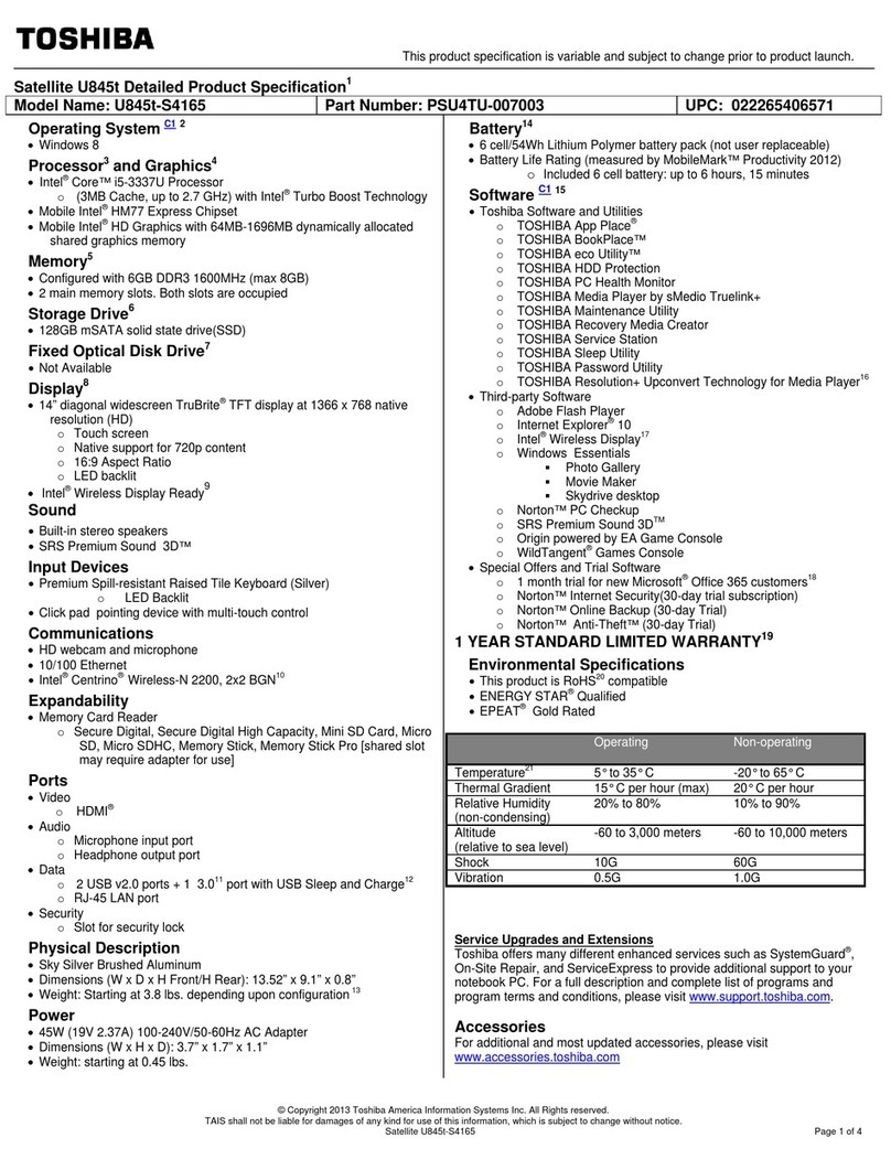 Toshiba U845T-S4165 User manual