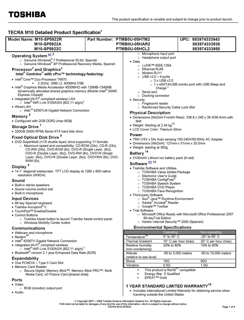 Toshiba Tecra M10-SP5922R User manual