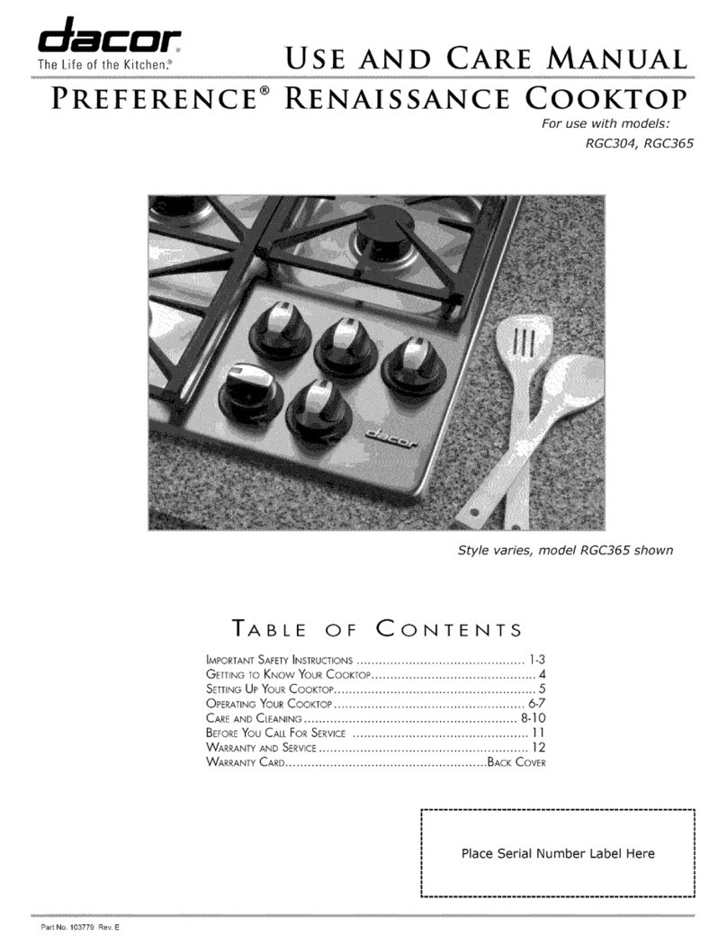 Dacor PREFERENCE RENAISSANCE COOKTOP use and care manual
