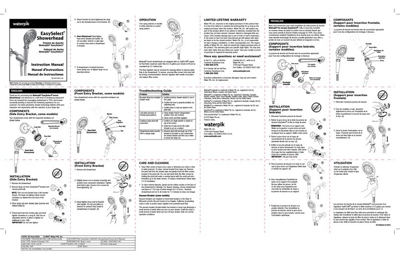 Waterpik Technologies EasySelect FN 20011364-F AC instruction manual Waterpik Technologies EasySelect FN 20011364-F AC instruction manual