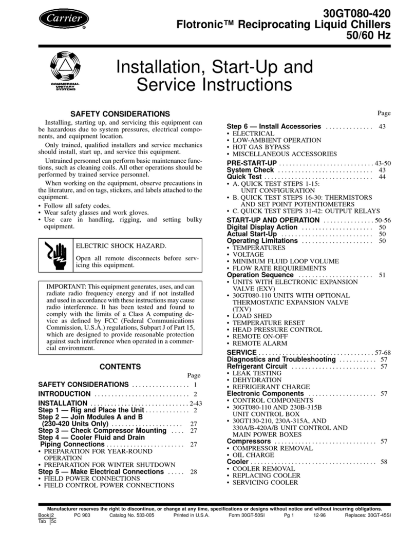 Carrier 30GT080-420 Installation, Start-Up and Service Instructions Carrier 30GT080-420 Installation, Start-Up and Service Instructions