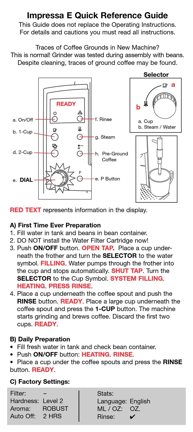Jura Impressa E Quick reference guide