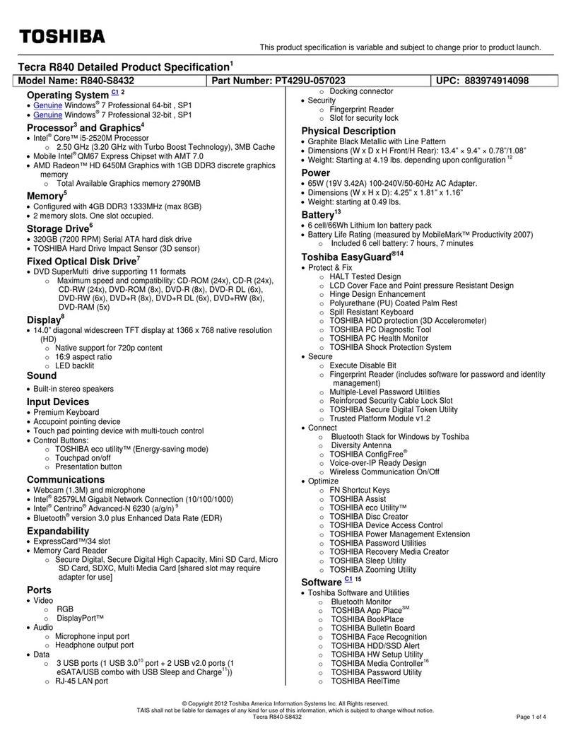 Toshiba Tecra R840-S8432 Specifications