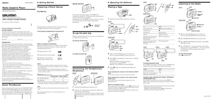 Sony WALKMAN WM-FX483 User manual Sony WALKMAN WM-FX483 User manual