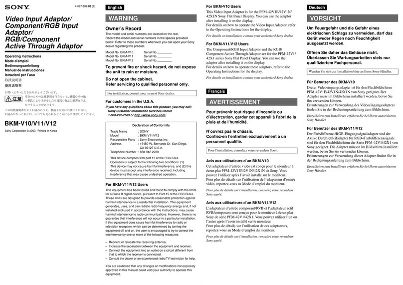 Sony BKM-V12 User manual