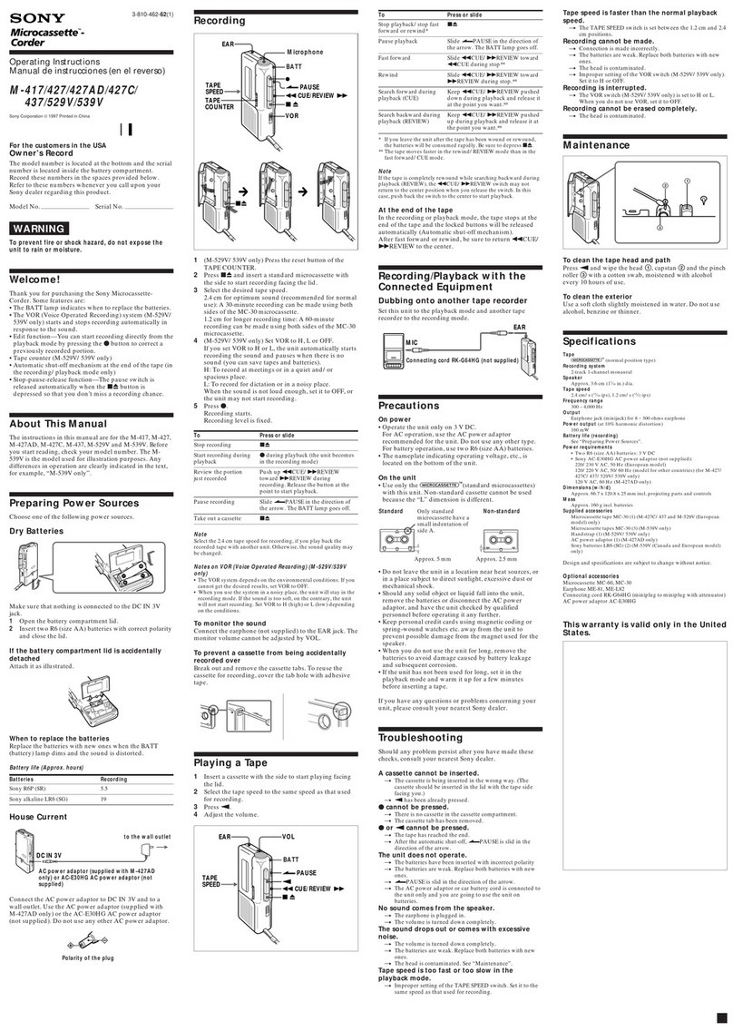 Sony M-417 User manual