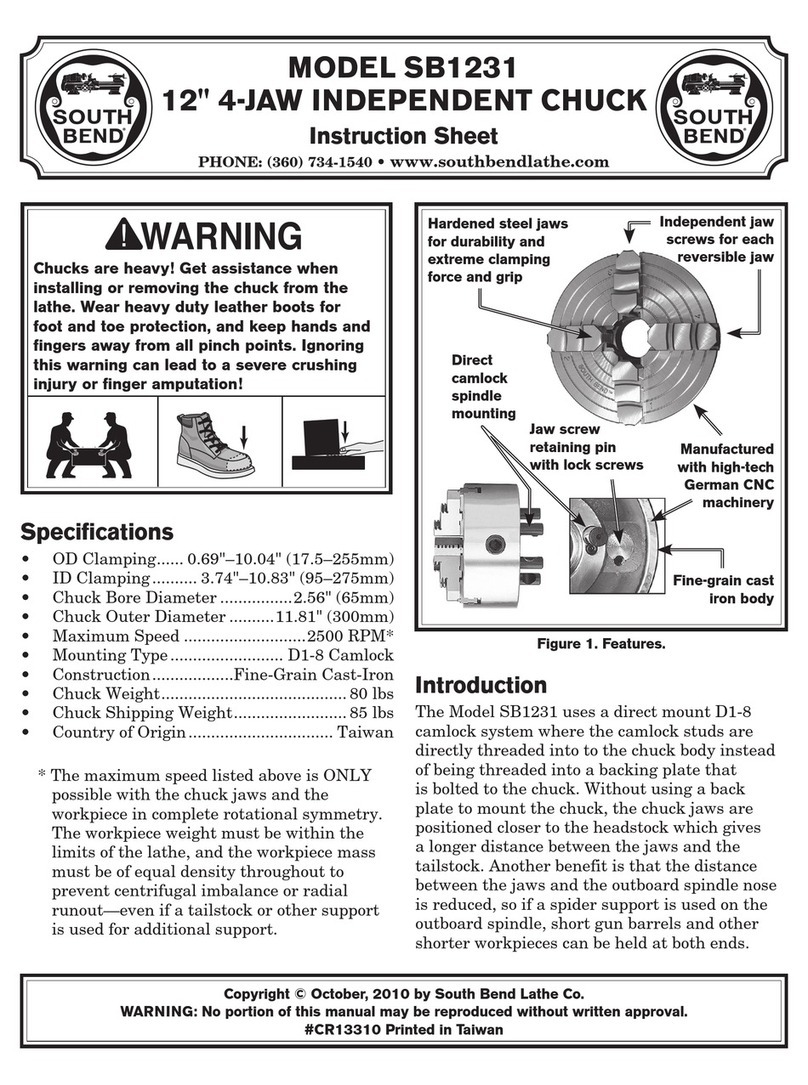Southbend SB1231 instruction sheet