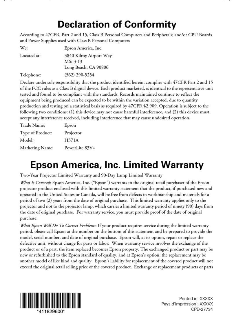 Epson PowerLite 83V Reference guide