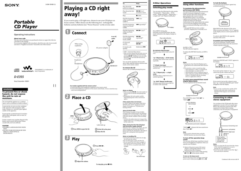 Sony Walkman D-E355 operating instructions