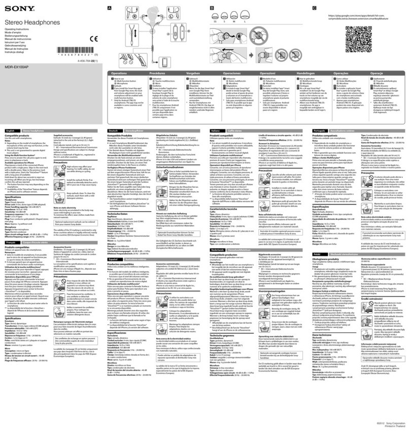 Sony MDR-EX100AP instruction & operation manual