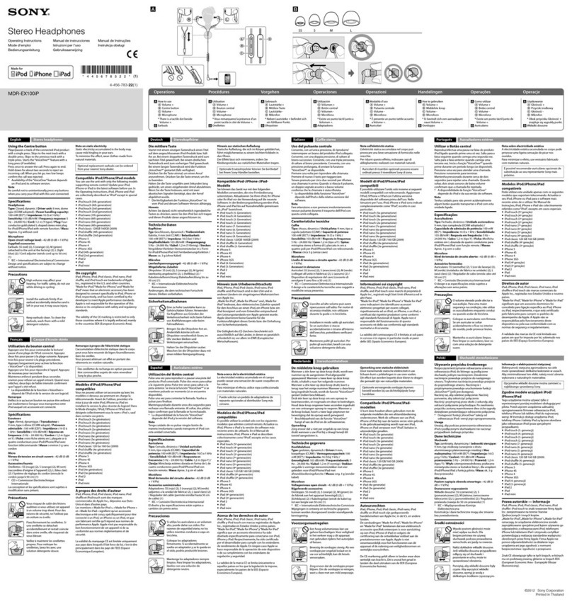 Sony MDR-EX100IP Operating instructions manual