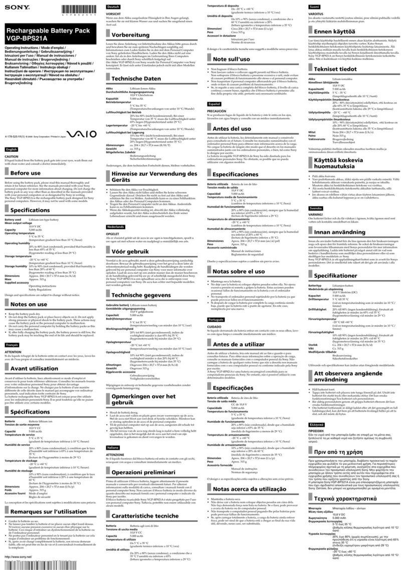 Sony VAIO VGP-BPS21A User manual Sony VAIO VGP-BPS21A User manual