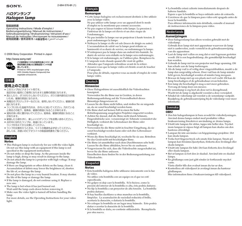 Sony Halogen Lamp operating instructions