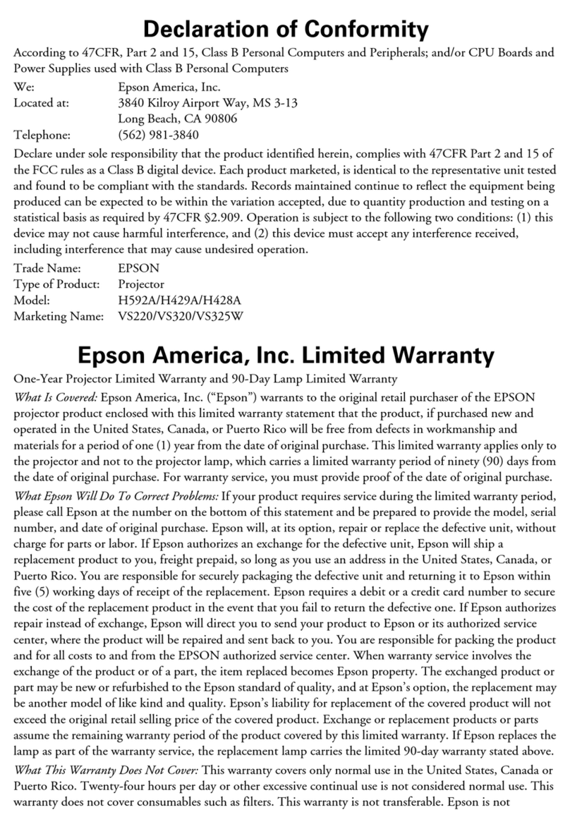 Epson VS220 Reference guide