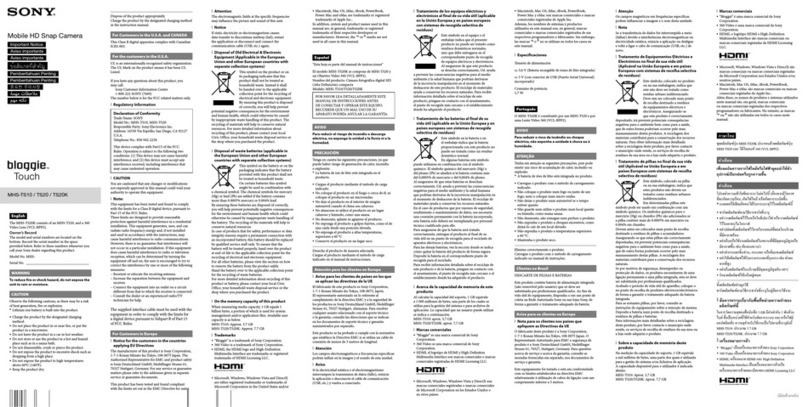 Sony MHS-TS10 - Bloggie™ Touch Camera Operation and maintenance manual