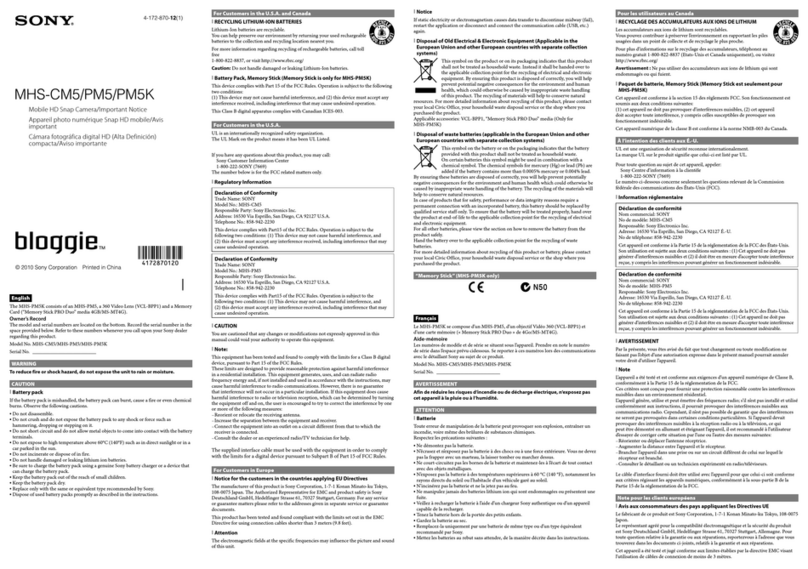Sony bloggie MHS-CM5 Reference guide