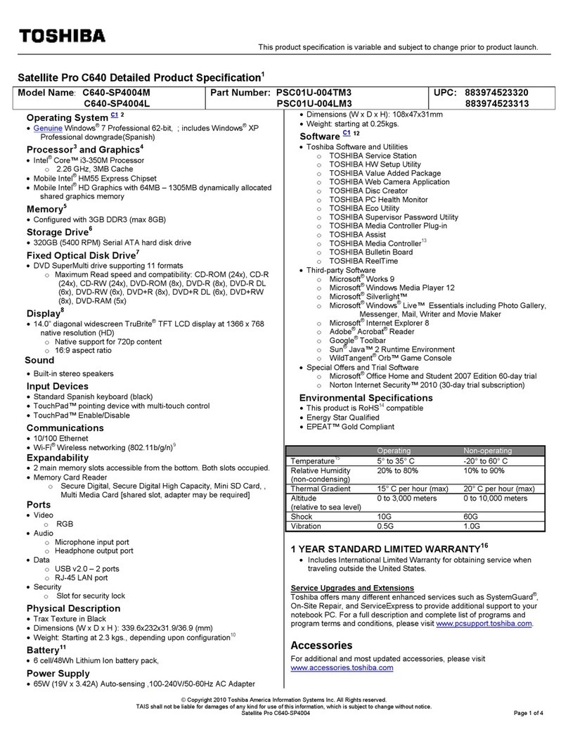 Toshiba Satellite Pro C640-SP4004M User manual