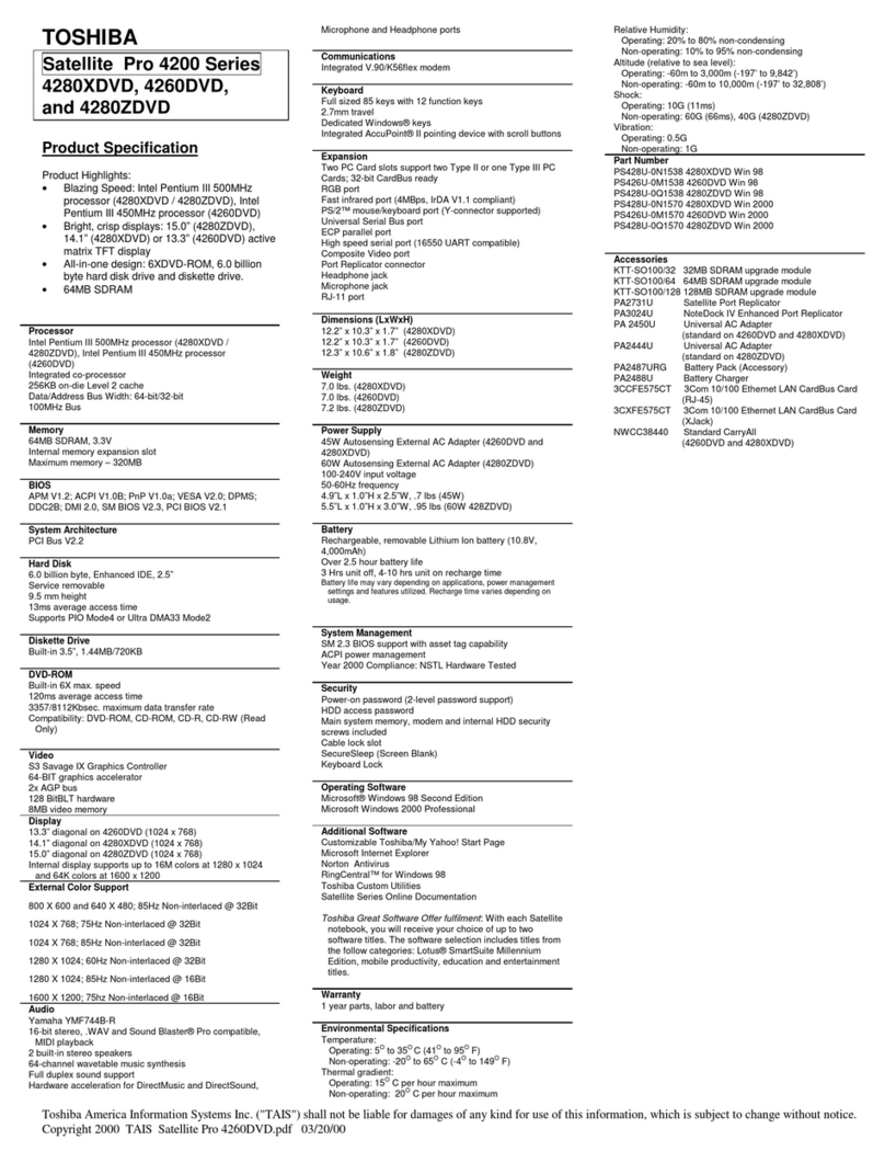 Toshiba Satellite Pro 4260DVD User manual