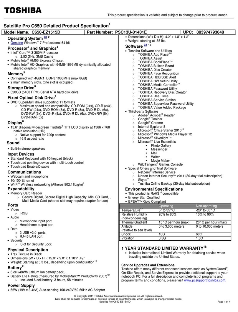 Toshiba Satellite Pro C650-EZ1515D User manual