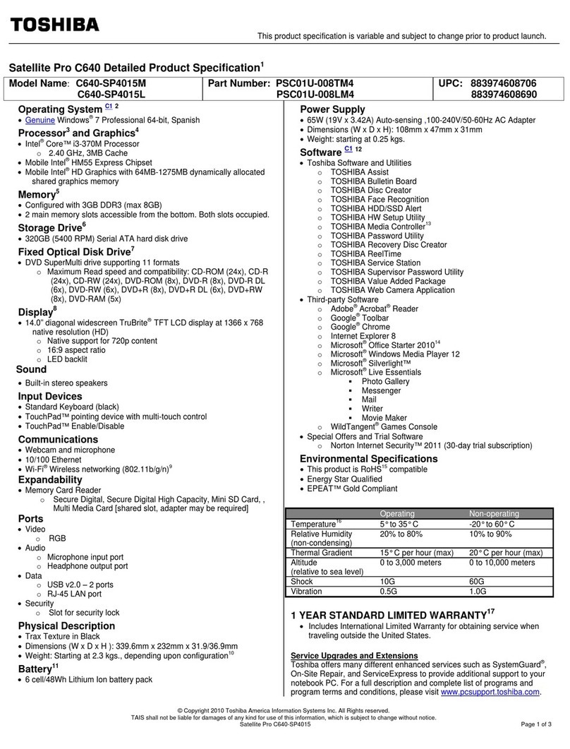 Toshiba Satellite Pro C640-SP4015L User manual