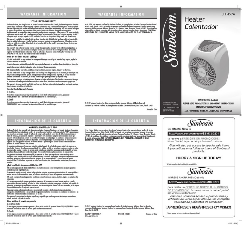 Sunbeam Calentador SFH457A User manual